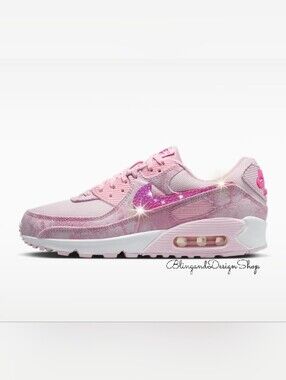 Swarovski Nike Air Max 90 Women's Pink Shoes Customized With Crystals Sneakers